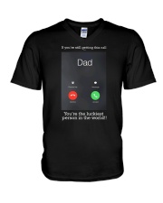 Luckiest call Dad V-Neck T-Shirt tile
