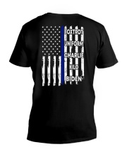 FJB - back the blue - blue line - police V-Neck T-Shirt tile