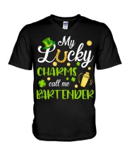 MY LUCKY CHARMS CALL ME BARTENDER V-Neck T-Shirt tile