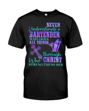 NEVER UNDERESTIMATE A BARTENDER Premium Fit Mens Tee tile