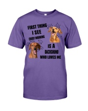 FIRST THING I SEE EVERY MORNING IS A DACHSHUND Premium Fit Mens Tee tile