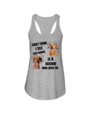 FIRST THING I SEE EVERY MORNING IS A DACHSHUND Ladies Flowy Tank tile