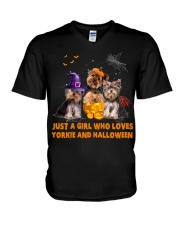 YORKIE AND HALLOWEEN V-Neck T-Shirt tile