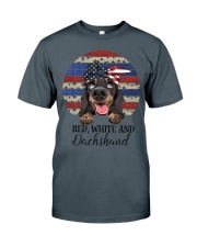 RED WHITE AND DACHSHUND Classic T-Shirt tile