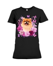 POMERANIAN AND FLOWER Premium Fit Ladies Tee tile