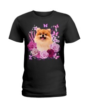 POMERANIAN AND FLOWER Ladies T-Shirt front