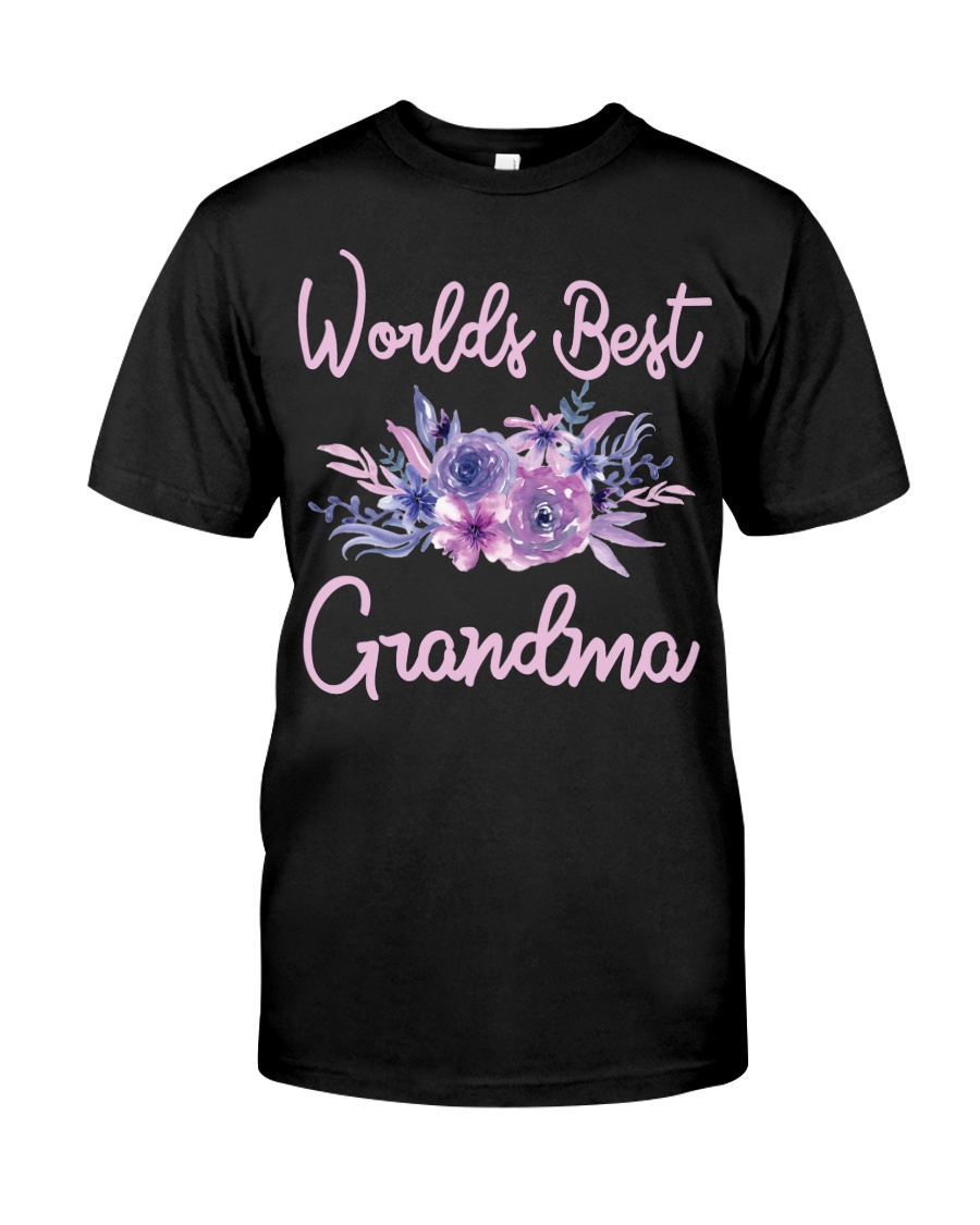 Worlds Best Grandma tshirt Purple Aqua Flower Classic T-Shirt
