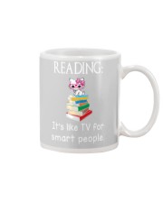 Cat reading book - Tv for smart people Mug thumbnail