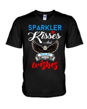 Sparkler kisses and 4th of july wishes V-Neck T-Shirt tile