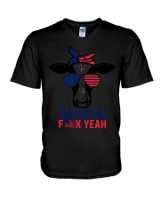 Cow Moorica Fun Yeah Flag V-Neck T-Shirt tile