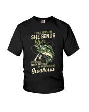 Like It When She Bends Over But Love It When She Tugs On My Worm And Swallows - Love Fishing Youth T-Shirt tile