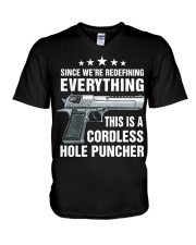 Since We're Redefining Everything This Is A Cordless Hole Puncher - Love Gun V-Neck T-Shirt tile