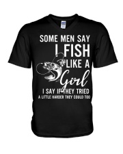 Fish Like A Girl Tried A Little Harder - Love Fish V-Neck T-Shirt tile