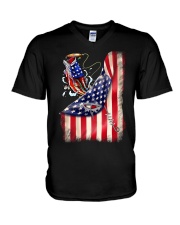 Bass Fish Flag - Fishing Gifts V-Neck T-Shirt tile