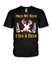 Hold My Beer I See A Deer - Love Hunting V-Neck T-Shirt tile
