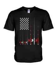 Fishing Rod Fish Flag V-Neck T-Shirt tile