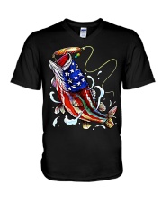 Bass Fish Flag - Love Fishing V-Neck T-Shirt tile