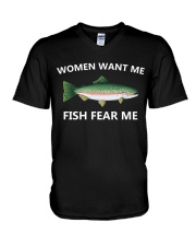 Woman Want Me - Fish Fear Me - Love Fishing V-Neck T-Shirt tile