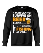 A Man Cannot Survive On Beer Alone - He Needs Fishing As Well - Fishing Gifts Crewneck Sweatshirt tile