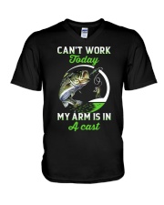 Can't Work Today - My Arm Is In Cast - Love Fishing V-Neck T-Shirt tile
