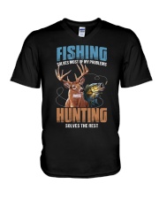 Fishing Solves Most Of My Problems Hunting Solves The Rest - Love Fishing V-Neck T-Shirt tile
