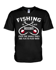Fishing Is Like Boobs Funny V-Neck T-Shirt tile