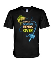 I Love It When She Bends Over - Love Fishing V-Neck T-Shirt tile