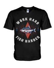Work Hard Fish Harder - Love Fishing V-Neck T-Shirt tile