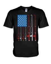 Fishing Rod Flag - Love Fishing V-Neck T-Shirt tile