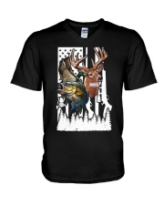 Duck Fish Deer Flag - Love Fishing Hunting V-Neck T-Shirt tile