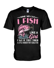 I Fish Like A Girl - Love Fishing V-Neck T-Shirt tile