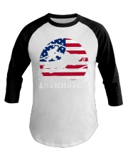Snowmobile Sled Circle Flag Baseball Tee tile
