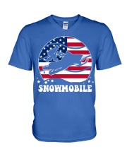 Snowmobile Sled Circle Flag V-Neck T-Shirt tile