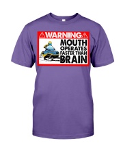 Snowmobile Sled Warning Mouth operates Faster Than Brain Premium Fit Mens Tee tile
