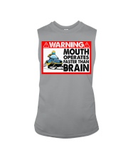 Snowmobile Sled Warning Mouth operates Faster Than Brain Sleeveless Tee tile