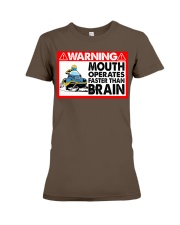 Snowmobile Sled Warning Mouth operates Faster Than Brain Premium Fit Ladies Tee tile