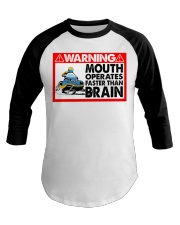 Snowmobile Sled Warning Mouth operates Faster Than Brain Baseball Tee tile