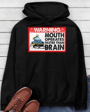 Snowmobile Sled Warning Mouth operates Faster Than Brain Hooded Sweatshirt apparel-hooded-sweatshirt-lifestyle-front-182