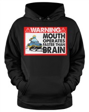 Snowmobile Sled Warning Mouth operates Faster Than Brain Hooded Sweatshirt apparel-hooded-sweatshirt-lifestyle-front-34