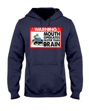 Snowmobile Sled Warning Mouth operates Faster Than Brain Hooded Sweatshirt tile