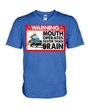 Snowmobile Sled Warning Mouth operates Faster Than Brain V-Neck T-Shirt tile