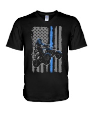 ATV Four Wheeler US Flag Green Line V-Neck T-Shirt tile