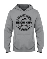 Snowmobile Sled Fresh Snow Crisp Air Friends Sleddin Crew Hooded Sweatshirt front