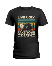 Live Ugly Fake Your Death Retro Vintage Opossum Ladies T-Shirt thumbnail