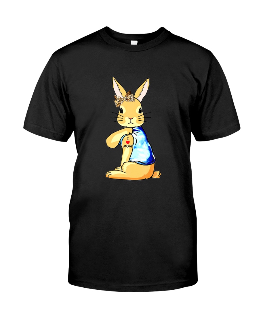 Bunny I Love Mom Tattoo Leopard Print Bow Classic T-Shirt