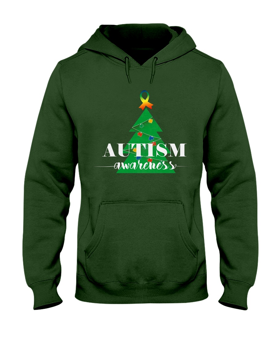 autism awareness shirt autism puzzle christmas tre Hooded Sweatshirt