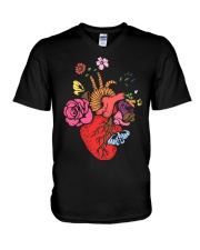 Anatomical Heart and Flowers T-Shirt For Women Men V-Neck T-Shirt thumbnail