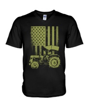 Funny Patriotic Tractor American FlagTractor Farm V-Neck T-Shirt tile