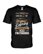 In My Head I'm Fishing Funny Fathers Day V-Neck T-Shirt tile