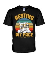 Pit Bull Lover Gift Vintage Resting Pit Face V-Neck T-Shirt tile